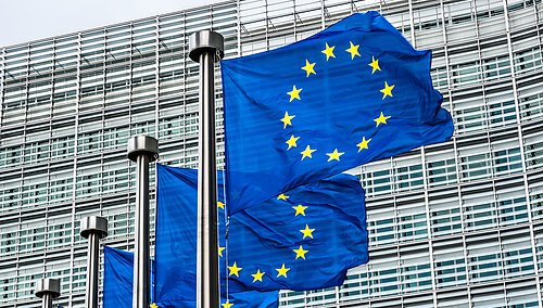 European Union Flags waving in the wind